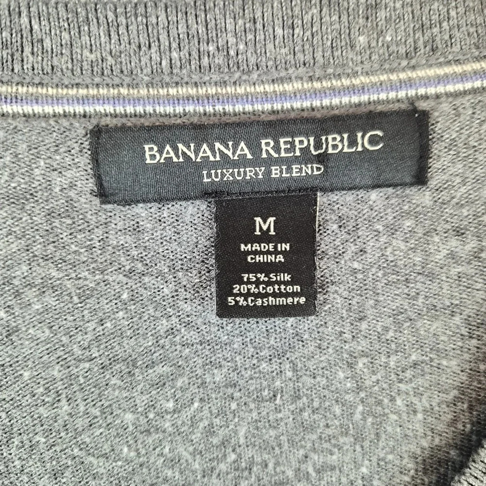 Banana Republic Mens Gray Silk Cashmere Cotton V Neck Luxury Blend Sweater M